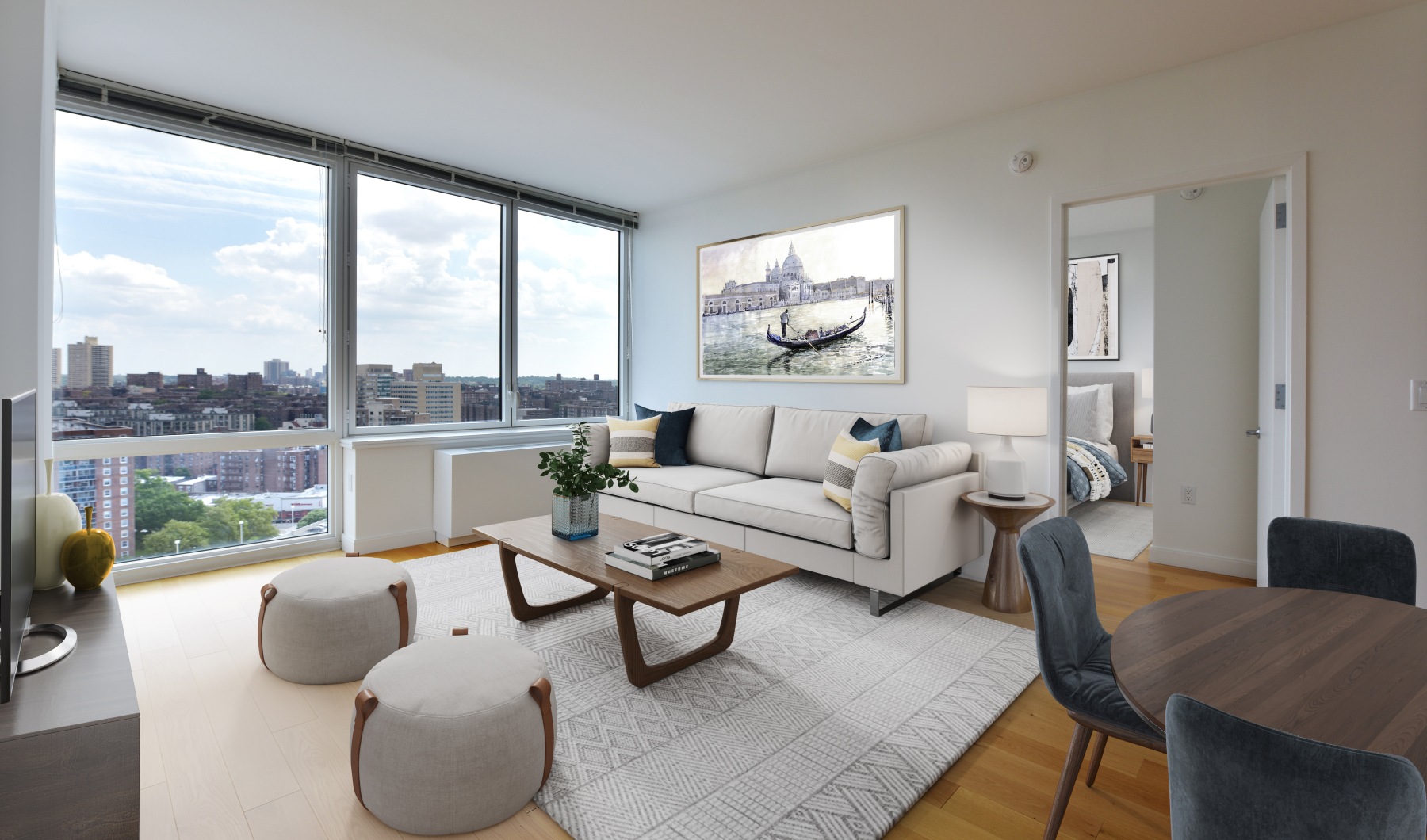 spacious living room with floor-to-ceiling windows